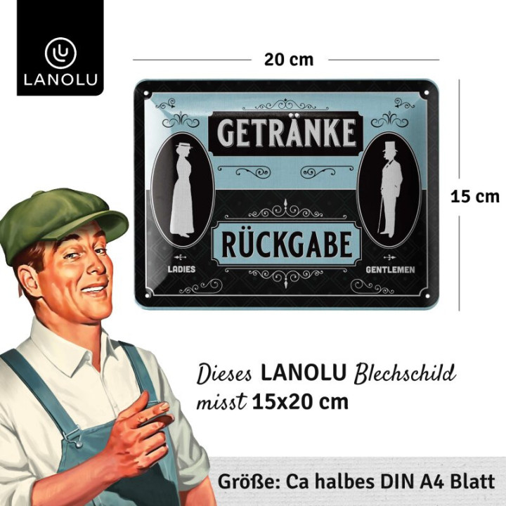 Lanolu Blechschild Getränkerückgabe - 15x20 cm Motivprägung