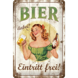 Schönes Blechschild Bier dabei Eintritt frei 20x30 cm