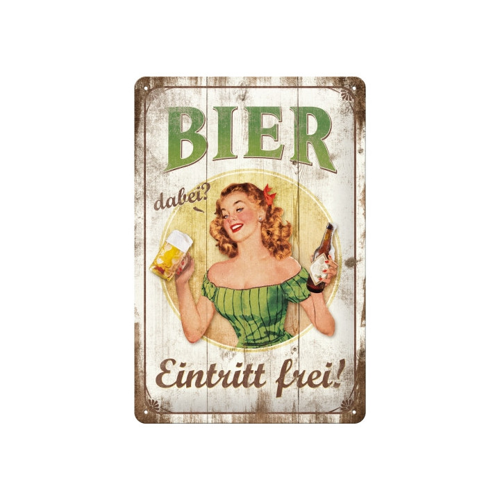 Schönes Blechschild Bier dabei Eintritt frei 20x30 cm